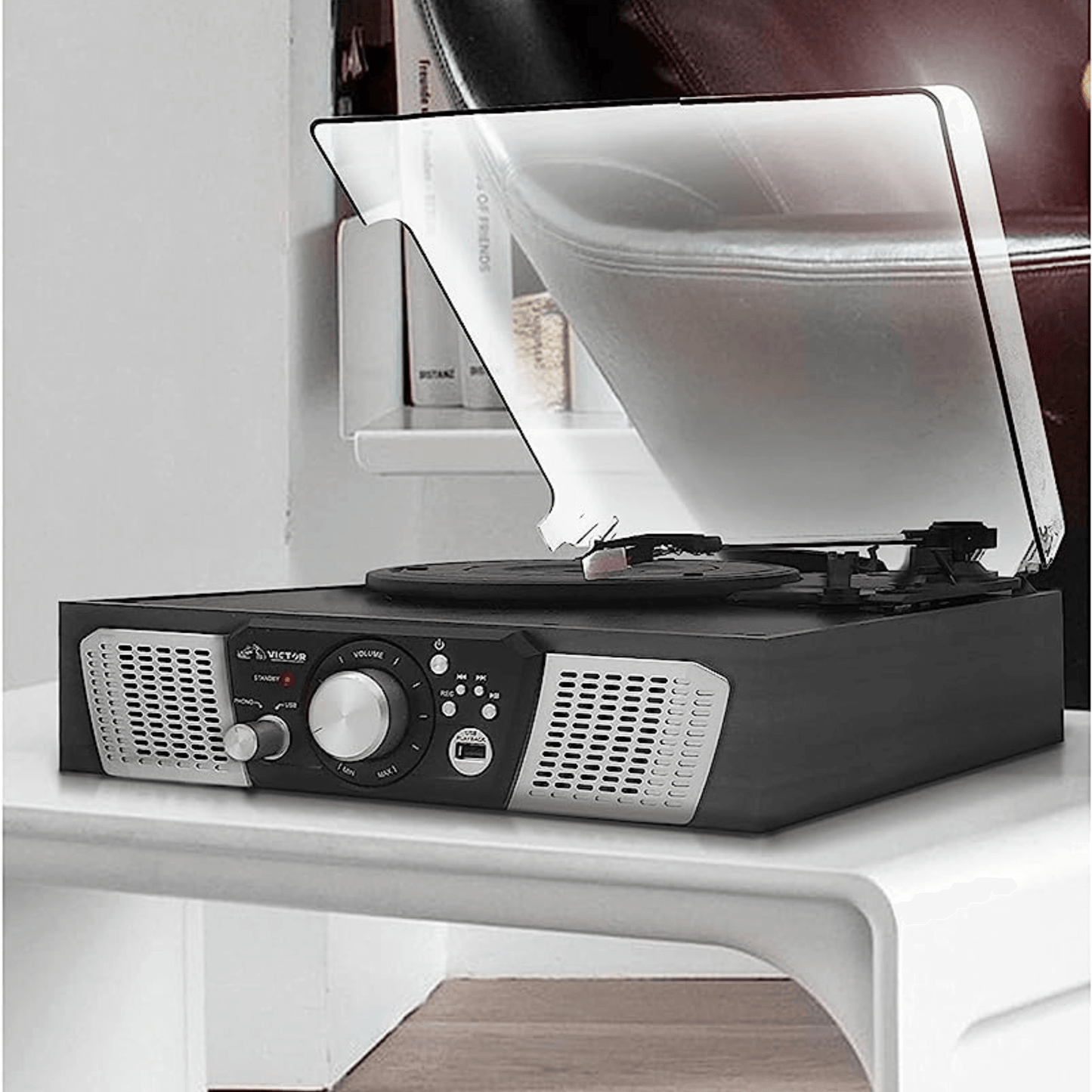 Victor Lakeshore 5-in-1 Hybrid Bluetooth Turntable System w USB and RCA Output by Jupiter Gear Home