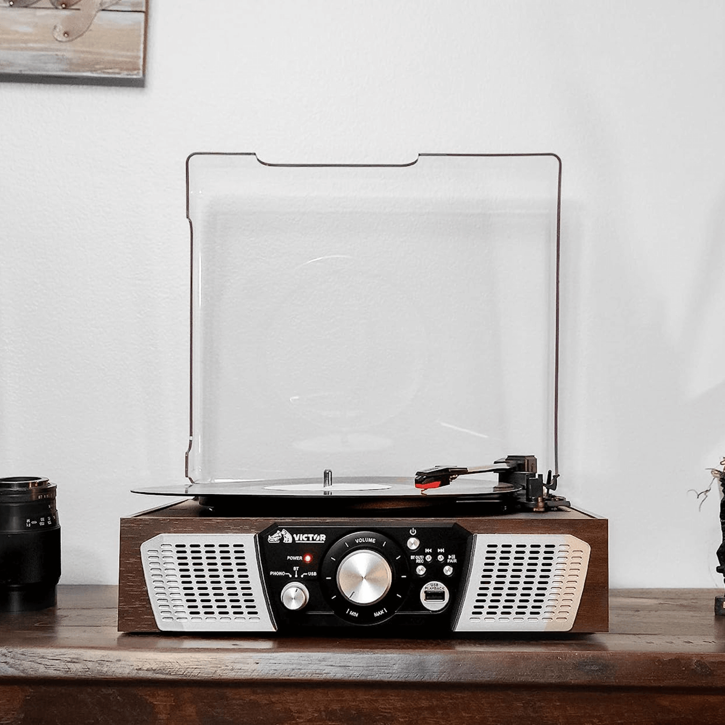 Victor Lakeshore 5-in-1 Hybrid Bluetooth Turntable System w USB and RCA Output by Jupiter Gear Home