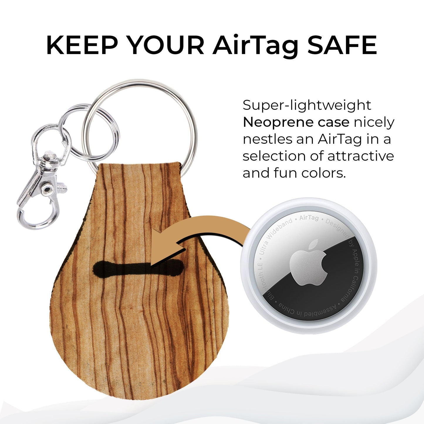 Jolitee Neoprene AirTag Compatible Case Keychain – Durable & Stylish Holder with Secure Ring and Clip, Compatible with Apple AirTag (Wood Pattern) by Jolitee