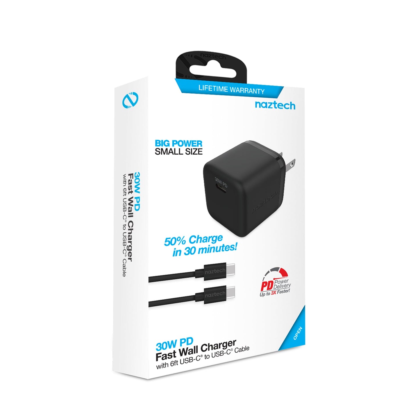 Naztech 30W PD Wall Charger + USB-C to USB-C Cable 6ft for Traveling by Jupiter Gear Home
