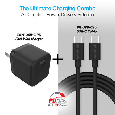 Naztech 30W PD Wall Charger + USB-C to USB-C Cable 6ft for Traveling by Jupiter Gear Home