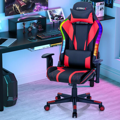 Gaming Chair Adjustable Swivel Computer Chair with Dynamic LED Lights-Red by DirectDeals