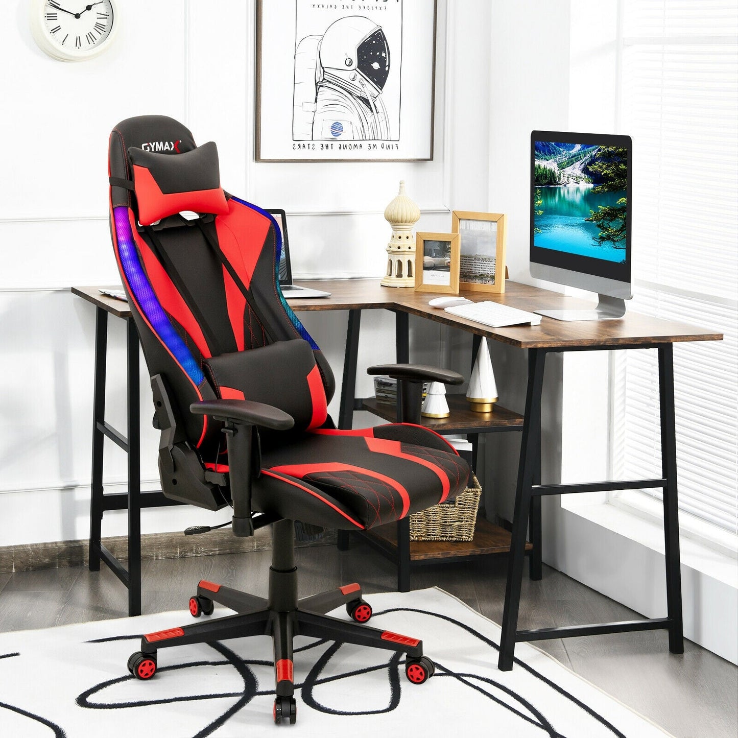Gaming Chair Adjustable Swivel Computer Chair with Dynamic LED Lights-Red by DirectDeals