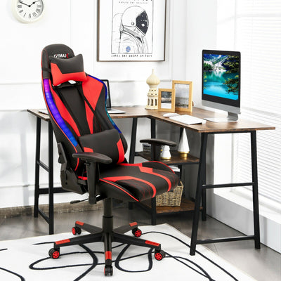 Gaming Chair Adjustable Swivel Computer Chair with Dynamic LED Lights-Red by DirectDeals