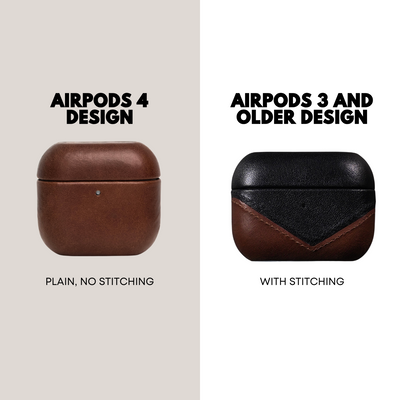 Comparison of AirPods 4 design (plain, no stitching) and AirPods 3 and older design (with stitching)