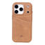 Minimalist leather phone wallet case, Dune tan, two diagonal rear card slots and small embossed animal logo.