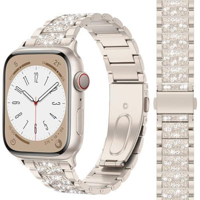 Diamond Rhinestone Stainless Steel Metal Strap Compatible with Apple Watch Band 38mm 40mm 41mm Series 9 8 7 6 5 4 3 2 1 SE, Upgraded Replacement Bracelet iWatch Band by Montret