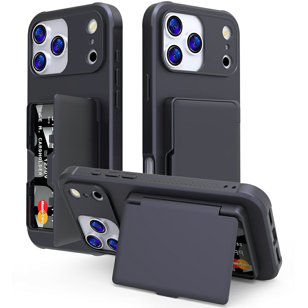 For iPhone 17 Pro Max Case PC + TPU Phone Cover with Hidden Mirror Card Holder Kickstand