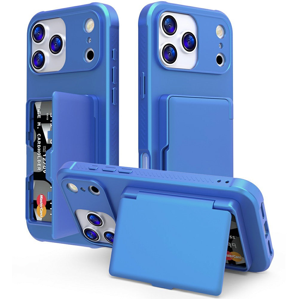 For iPhone 17 Pro Max Case PC + TPU Phone Cover with Hidden Mirror Card Holder Kickstand