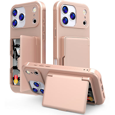 For iPhone 17 Pro Max Case PC + TPU Phone Cover with Hidden Mirror Card Holder Kickstand