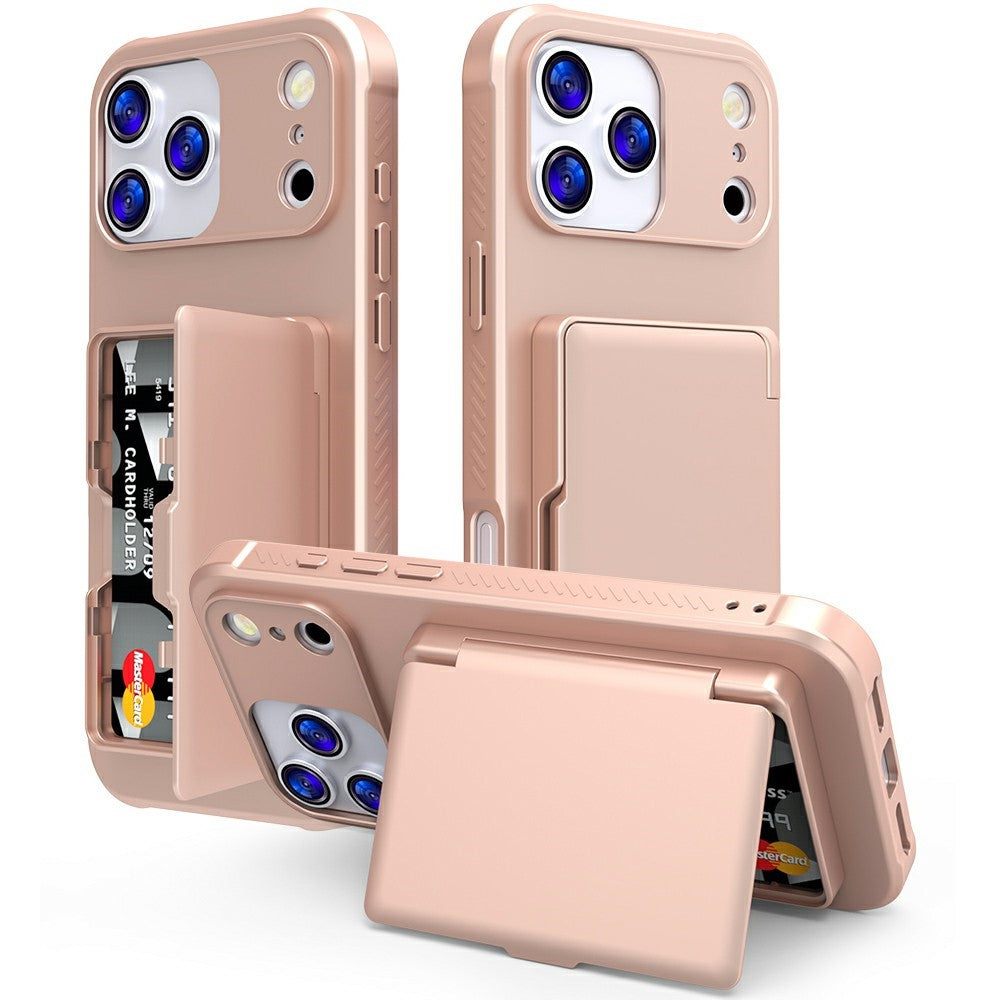 For iPhone 17 Pro Max Case PC + TPU Phone Cover with Hidden Mirror Card Holder Kickstand