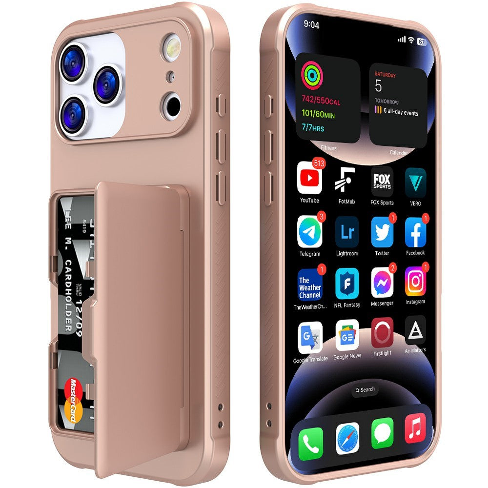 For iPhone 17 Pro Max Case PC + TPU Phone Cover with Hidden Mirror Card Holder Kickstand