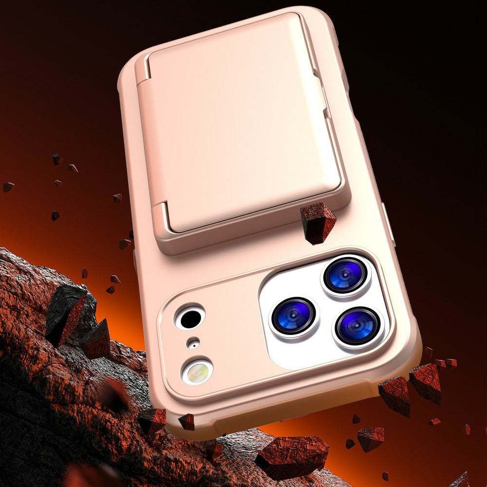 For iPhone 17 Pro Max Case PC + TPU Phone Cover with Hidden Mirror Card Holder Kickstand