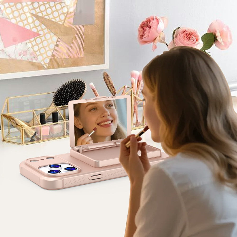 For iPhone 17 Pro Max Case PC + TPU Phone Cover with Hidden Mirror Card Holder Kickstand