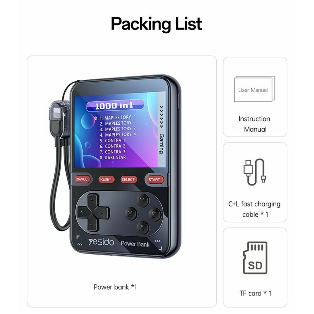 YESIDO YP87 2 in 1 2.8 Inch IPS Screen Game Console 10000mAh Power Bank with Type-C Cable