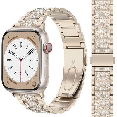 Diamond Rhinestone Stainless Steel Metal Strap Compatible with Apple Watch Band 38mm 40mm 41mm Series 9 8 7 6 5 4 3 2 1 SE, Upgraded Replacement Bracelet iWatch Band by Montret