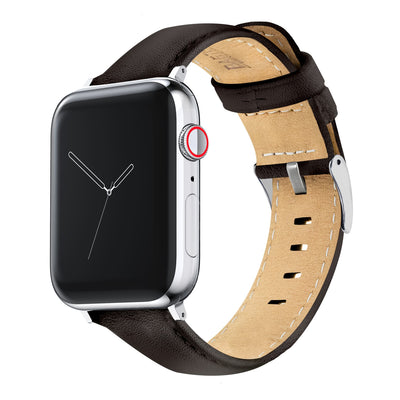 Apple Watch Dark Brown Pittards Performance Leather Brown Stitching Watch Band by Barton Watch Bands