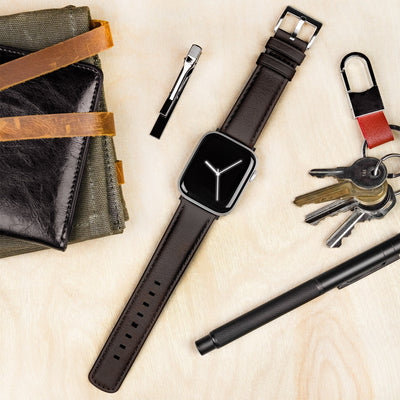 Apple Watch Dark Brown Pittards Performance Leather Brown Stitching Watch Band by Barton Watch Bands