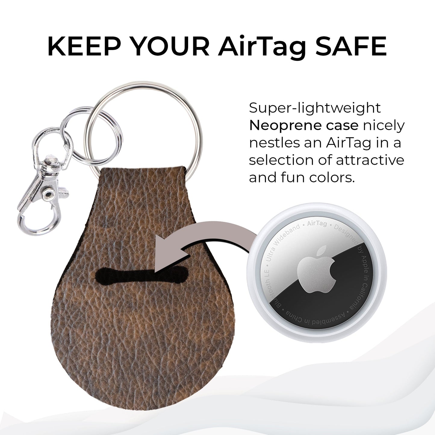 Jolitee Neoprene AirTag Compatible Case Keychain – Durable & Stylish Holder with Secure Ring and Clip, Compatible with Apple AirTag (Brown Leather) by Jolitee