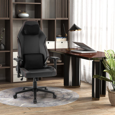 Ergonomic High Back Computer Chair with Magnetic Headrest and Lumbar Pillow-Black by DirectDeals