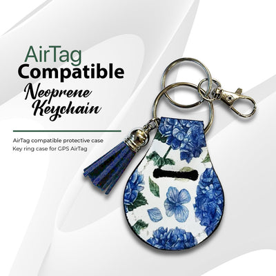 Jolitee Neoprene AirTag Compatible Case Keychain – Durable & Stylish Holder with Secure Ring and Clip, Compatible with Apple AirTag (Hydrangea Blue Floral) by Jolitee