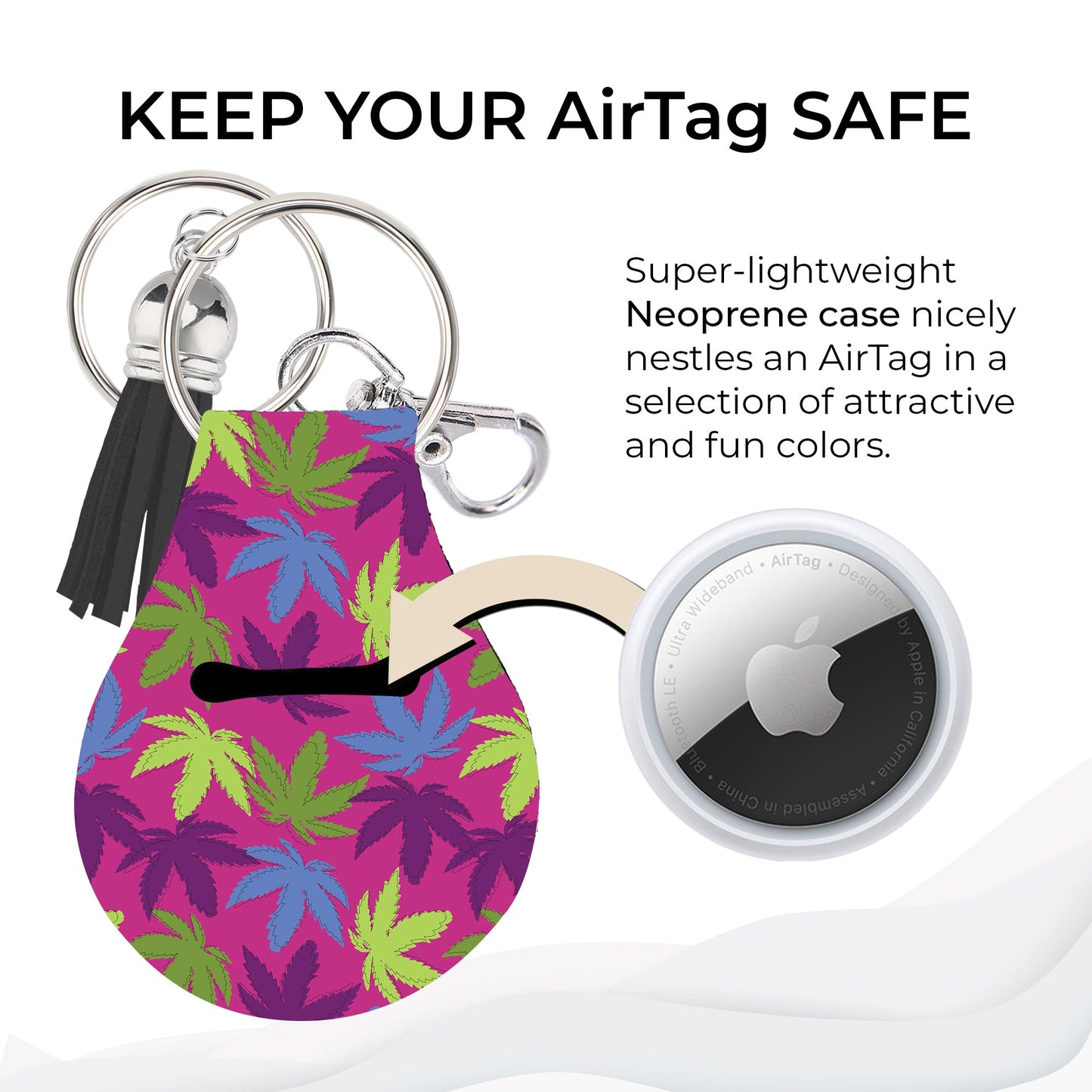 Jolitee Neoprene AirTag Compatible Case Keychain – Durable & Stylish Holder with Secure Ring and Clip, Compatible with Apple AirTag (Leaves Doodle) by Jolitee