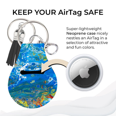 Jolitee Neoprene AirTag Compatible Case Keychain – Multi-Colored Psychedelic by Jolitee