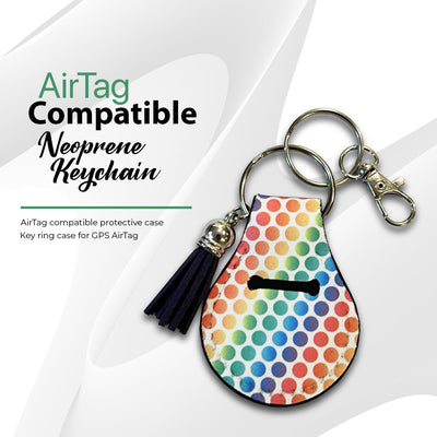 Jolitee Neoprene AirTag Compatible Case Keychain – Durable & Stylish Holder with Secure Ring and Clip, Compatible with Apple AirTag (Colorful Rainbow Dot) by Jolitee