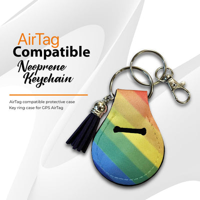 Jolitee Neoprene AirTag Compatible Case Keychain – Durable & Stylish Holder with Secure Ring and Clip, Compatible with Apple AirTag (Rainbow Stripe) by Jolitee