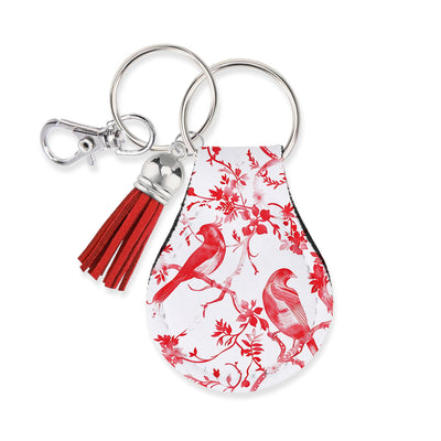 Jolitee Neoprene AirTag Compatible Case Keychain – Durable & Stylish Holder with Secure Ring and Clip, Compatible with Apple AirTag (Chinoiserie Red Birds) by Jolitee
