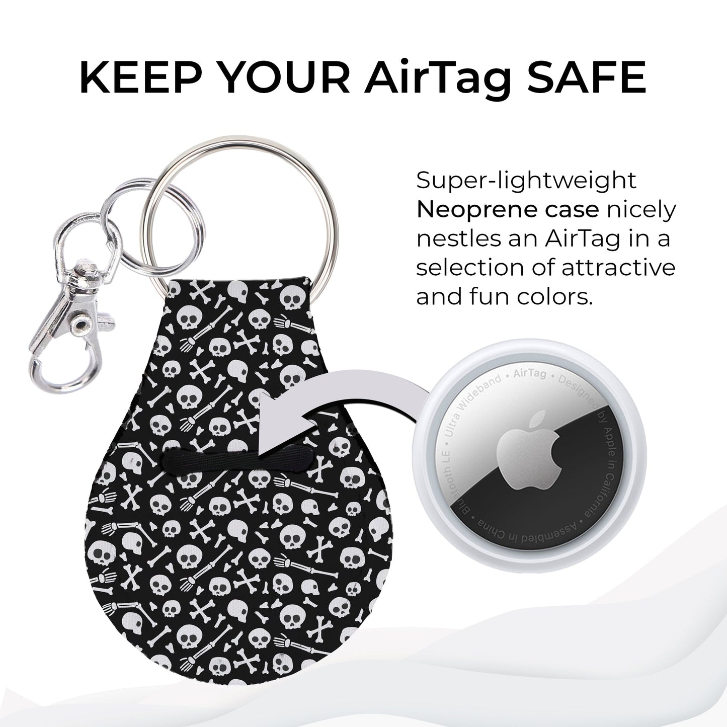 Jolitee Neoprene AirTag Compatible Case Keychain – Durable & Stylish Holder with Secure Ring and Clip, Compatible with Apple AirTag (Skull Pattern) by Jolitee