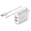 Belkin Dual Port USB A 24W Wall Charger with Apple Lightning Cable 3ft by Belkin